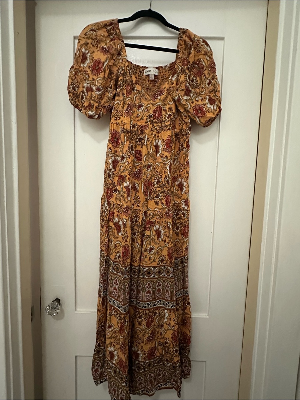 Knox Rose Mustard Floral Puff-Sleeve Maxi Dress